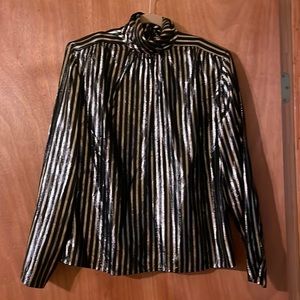 Christian Dior Metallic silver and black shimmery dressy beautiful blouse (Mlb)